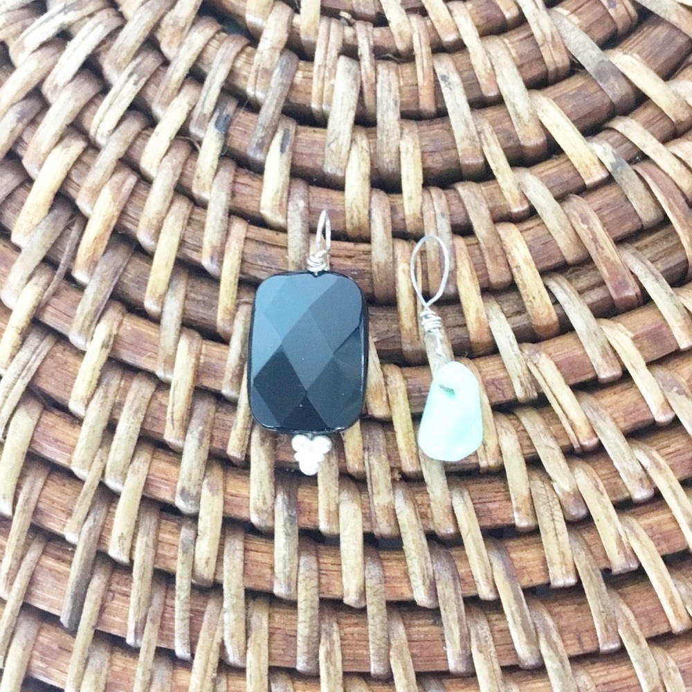 Set Of 2 natural jade and black onyx Pendants